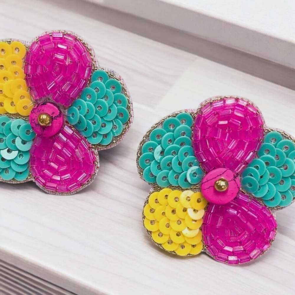 Beaded Flower Poppy Studs